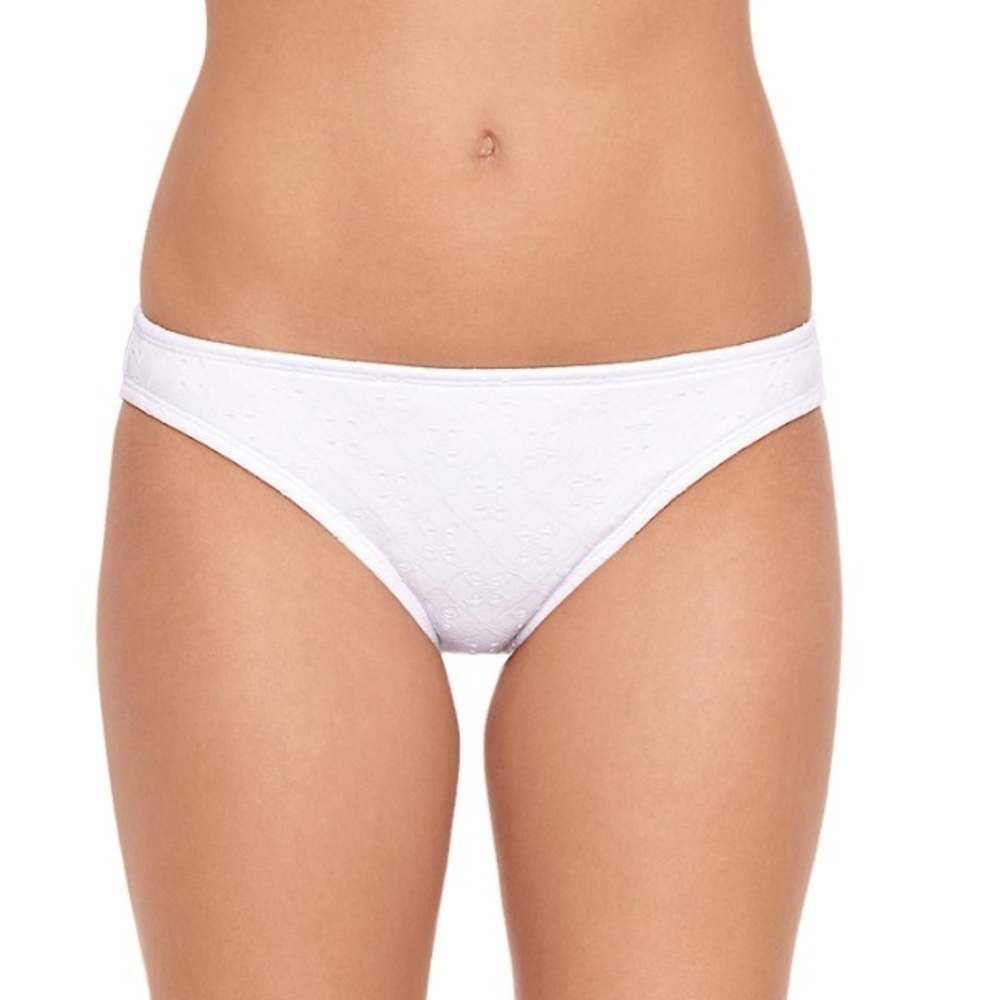SO Junior's Low-Rise Hipster Swim Bottom White Eyelet Multiple Sizes